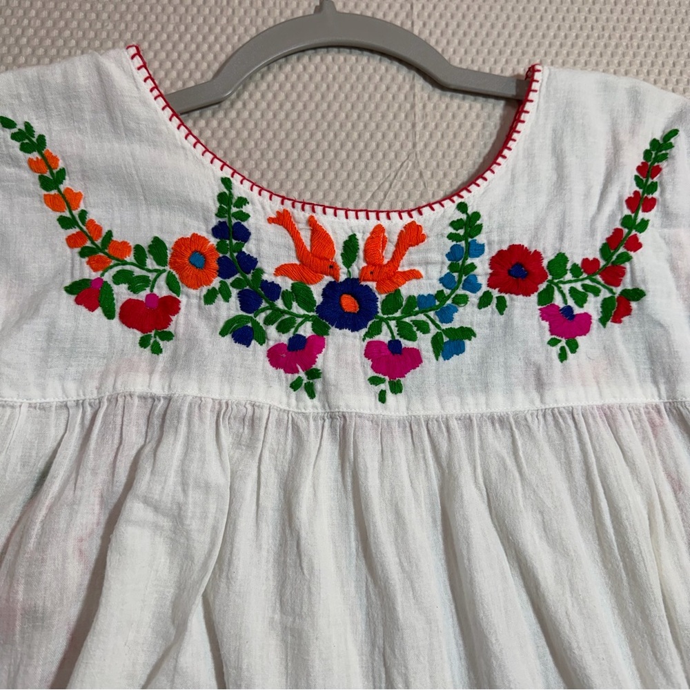 Superfussy Embroidered Tunic Boho Cottagecore Floral Mexican Style White Gauze - Picture 5 of 11